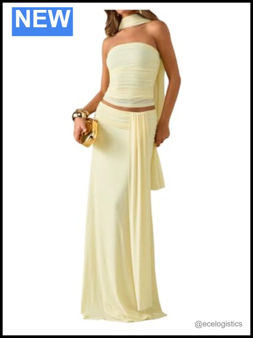 Women's 2 Piece Skirt Set Strapless Tube Top Maxi Skirt with Scarf